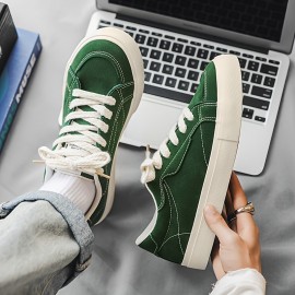 Men's Solid Skate Shoes, Comfy Non Slip Casual Lace Up Sneakers for Men's Outdoor Activities