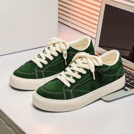 Men's Solid Skate Shoes, Comfy Non Slip Casual Lace Up Sneakers for Men's Outdoor Activities