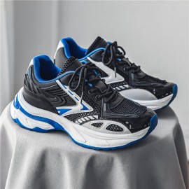 Men's Shoes Seasonal Mesh Breathable Sports Shoes, Versatile Thick-soled Height-increasing Dad Shoes, Light and High-end Grain-blue/gray Niche Trendy Shoes