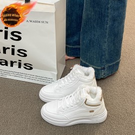 Thick-fabricated Warm-up High-top Fashionable Casual Sneakers, White Sneakers, Canvas Shoes
