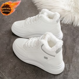 Thick-fabricated Warm-up High-top Fashionable Casual Sneakers, White Sneakers, Canvas Shoes