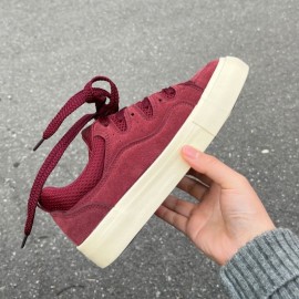 Men's Burgundy Platform Sneakers - Chunky Low-Top Skate Shoes with Lace-Up Closure, Round Toe & PU Sole - Winter-Ready American Street Style for Skateboarding, Casual Wear - Heavy-Sole (No Needed) - Versatile