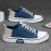 Men'S Lightweight Skateboard Sneakers - Low-Top Lace-Up Streetwear Shoes with Cushioned PVC Sole, Minimalist White & Navy Blue colorway - Breathable Fabric Lining for Urban Fashion, Gym, Everyday Casual Wear - Spring/Fall Seasonal Transition Shoes, Canvas Shoes For Men, Casual Shoes For Men, Men Canvas Sneakers, Men Sneakers, Mens Canvas Shoes, Mens Sneakers, Skate Shoes For Men, Sneakers For Men