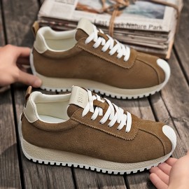 Men'S Fashion Casual Sneakers | Comfortable Non-Slip Thick Sole, All-Season Durable Lace-Up Shoes, Upper, PVC Sole, Fabric Inner, Round Toe, Vintage Style, Solid Color