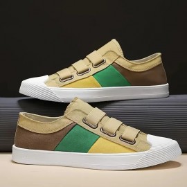 Men'S Slip-On Low-Top Sneakers | Non-Slip Rubber Sole, Cushioned Insole, Breathable Canvas Upper, Gray/Black/Red Color Block Design, Casual Skate Shoes, Comfortable Round-Toe Moccasin Style, Ideal for Walking, Traveling, Casual Outfits