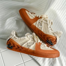 Men'S & Women'S All-Season Korean Style Low-Top Sneakers - White & Orange Minimalist Round-Toe Design, Breathable Fabric Upper, Cushioned Rubber Sole, Unisex Casual Shoes for Casual Attire, Gym, Office & Semi-Formal Events - Versatile All-Season Comfortable Sneakers, Men Sneaker, Men Shoe, Men Casual Shoe, Men Canva Shoe