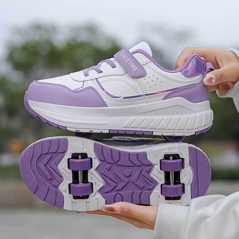 Women'S & Men'S All-Terrain 4-Wheel Roller Skates with 4-Wheel System - Low-Top EVA Upper & TPR Sole, Breathable Lace-Up Design for Outdoor/Indoor Use - Casual & Sporty All-Terrain Shoes (/Pink/) - Ideal Gift for Couples, Pink/