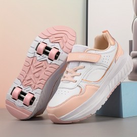 Women'S & Men'S All-Terrain 4-Wheel Roller Skates with 4-Wheel System - Low-Top EVA Upper & TPR Sole, Breathable Lace-Up Design for Outdoor/Indoor Use - Casual & Sporty All-Terrain Shoes (/Pink/) - Ideal Gift for Couples, Pink/