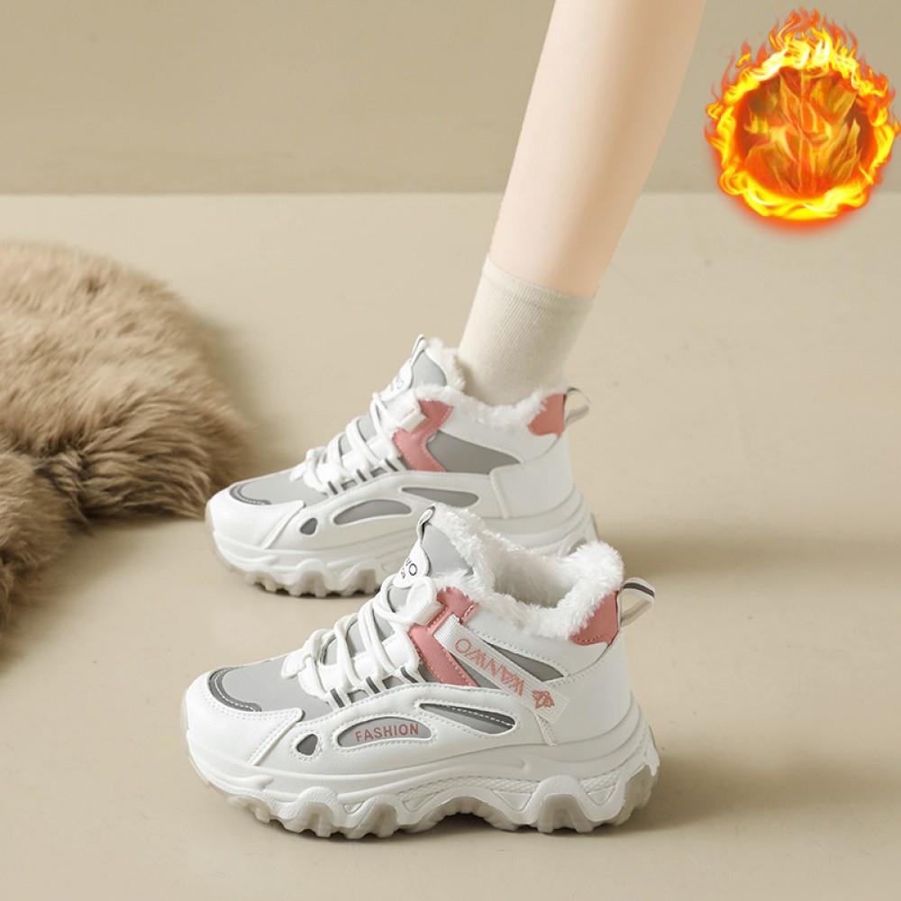 Chunky Dad Sneakers Women High Top Platform Fashion Shoes Warm Lined Casual Student Wear