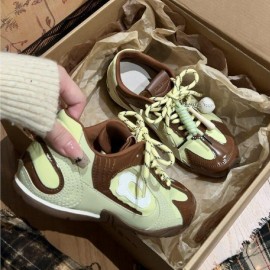 Vintage Baseball Style Casual Shoes | Autumn New Color-Block Racing Sneakers, Versatile Thin Sole Trendy Sports Shoes, Low Top, Fabric Upper and Sole, Plain Toe, Lace-up Closure