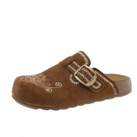 Yellow Embroidered Mules | Buckle-Closure Outdoor , Daily Street Commuting Casual Shoes, Solid Color, Low Top, All-Season, Polyurethane Upper, Fabric Lining, EVA Insole, Rubber Sole