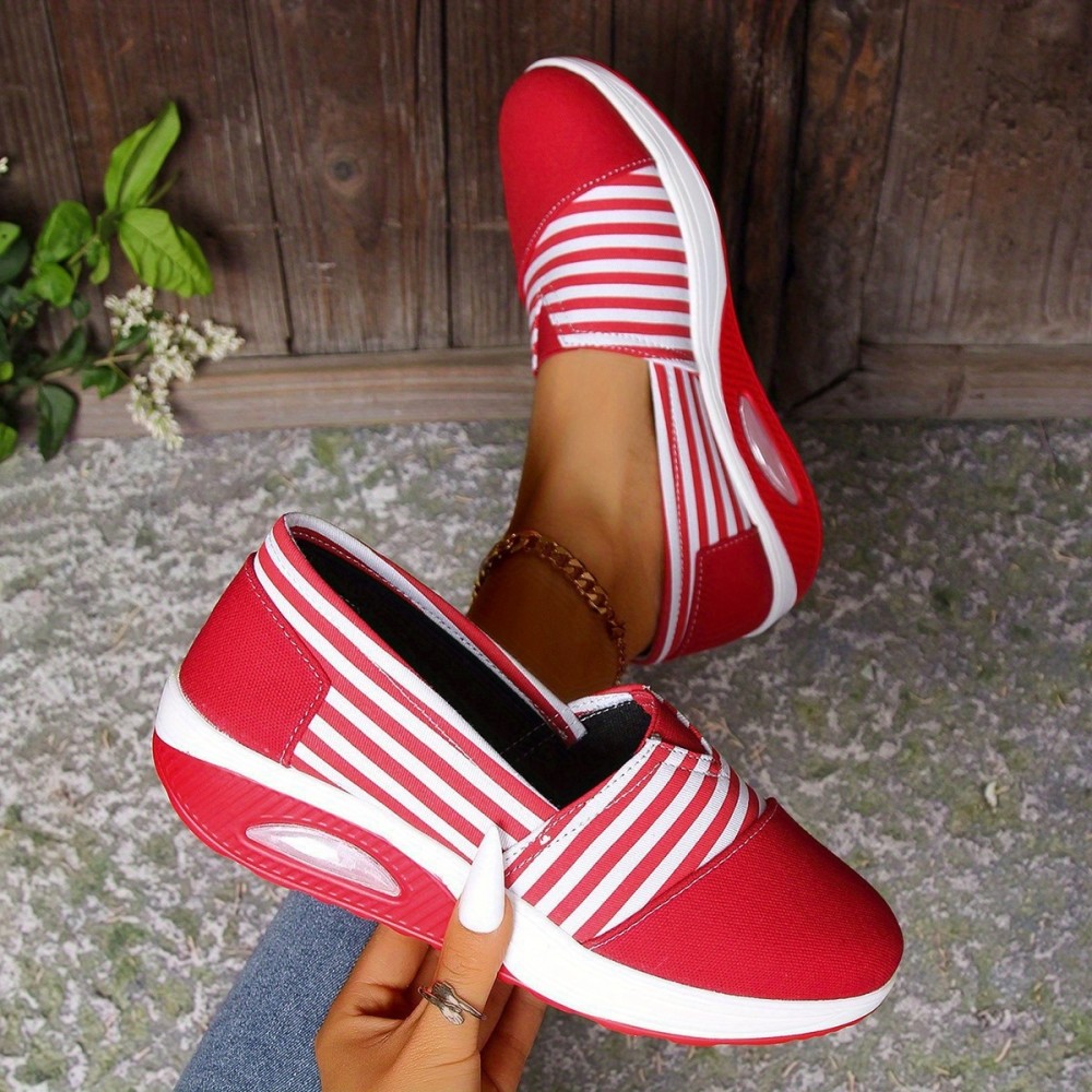 Summer Autumn New Striped Shoes Casual Round Toe Rocking Shoes Comfortable Mom Shoes Cross-border Large Size Women's Shoes