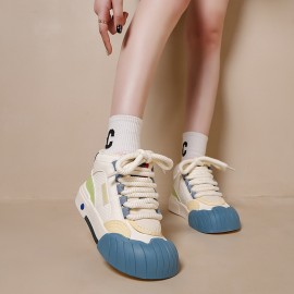 Women's Fall High Top White Sneakers Platform Height Increase Design Fashion Casual Skate Shoes