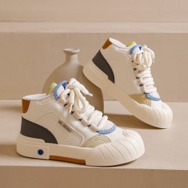 Women's Fall High Top White Sneakers Platform Height Increase Design Fashion Casual Skate Shoes