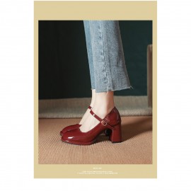 [sneakers] New Style Small Shoes | Thick Sole Single Strap Retro High Heels Women'S Shoes with PVC Upper, Fabric Insole, and Rubber Sole