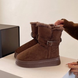 Women's Winter Boots with & Platform - Slip-Resistant Warm Round-Toe Snow Boots, Rubber Upper & Sole, Cushioning for Ice Traction - Cozy -Weather Shoes