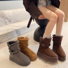 Women's Winter Boots with & Platform - Slip-Resistant Warm Round-Toe Snow Boots, Rubber Upper & Sole, Cushioning for Ice Traction - Cozy -Weather Shoes