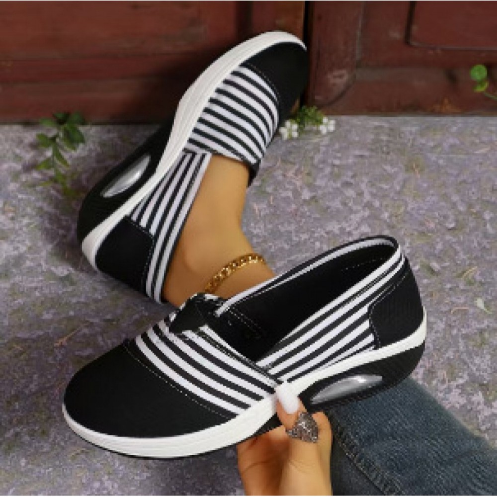 Summer Autumn New Striped Shoes Casual Round Toe Rocking Shoes Comfortable Mom Shoes Cross-border Large Size Women's Shoes, Women Shoes, Sneakers