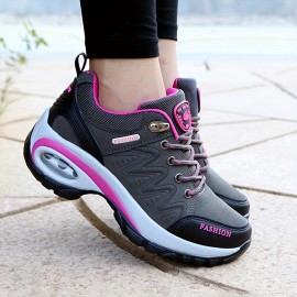 Women'S Casual Sneakers | Thick Sole, Cushioned, Fashion Outdoor Hiking, Non-Slip, Low-Top Ankle Boots, Running, Training Shoes, Microfiber, All-Season, Embroidered, Solid Color, Lace-up Closure