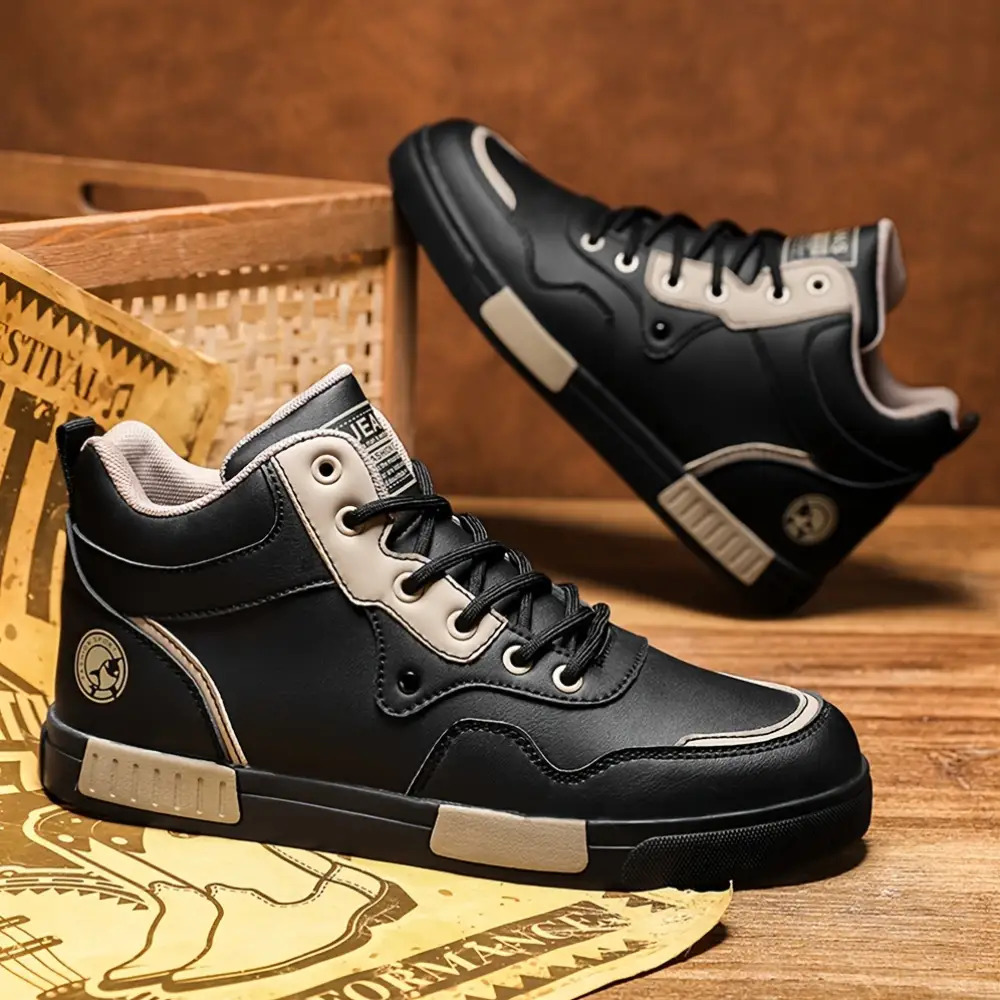 Men'S High-Top Sneakers Suitable for Outdoor Travel, Fashionable for All Seasons, Versatile for Walking And Skateboarding, Comfortable And Durable, Available in Large Sizes