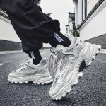 Men's Trendy Solid Chunky Shoes, Comfy Non Slip Lace Up Casual Soft Sole Sneakers Men's Outdoor Activities