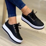 Plus Size Women'S Casual Shoes - European & American Style Round Toe Thick Sole Viscose Shoes with Lace-Up Closure, Synthetic Cover & PVC Lining, Comfortable Low-Top Design for Fall, Versatile for Casual Attire, Ladies Shoes And Shoes, Everyday Footwear, Sleek Shoe Design, Durable TPU Sole