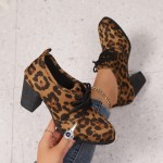 [sneakers] Autumn New Leopard Print Retro Deep Cut Low-Top High Heels for Women in with Laces