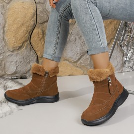 Elegant Women'S Thick-Bottomed Round-Toe Snow Boots | Solid Color Ankle Boots with Side Zipper Closure, Fashionable Minimalist-Style Casual Shoes, Comfortable and Versatile for Outdoor Parties, Weddings, Music Festivals, Holidays, Travel