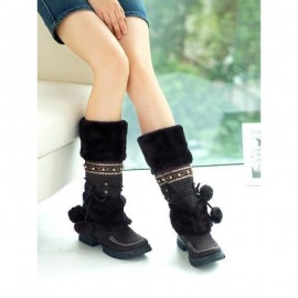 Winter Warm Fuzzy Ball Collar Snow Boots - Mid-Calf PVC & Rubber Sole Ice Boots Suitable for Snow, Ice, Slush, Cold Weather - Cozy Outdoor Winter Footwear