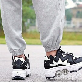 Adult Dual-Row Men'S and Women'S Roller Shoes | Non-slip, All-season, Synthetic faux leather Upper, TPR Sole, Positioning Printing, Transformable Skate Shoes for