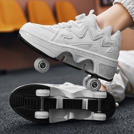 Adult Dual-Row Men'S and Women'S Roller Shoes | Non-slip, All-season, Synthetic faux leather Upper, TPR Sole, Positioning Printing, Transformable Skate Shoes for