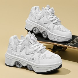 Adult Dual-Row Men'S and Women'S Roller Shoes | Non-slip, All-season, Synthetic faux leather Upper, TPR Sole, Positioning Printing, Transformable Skate Shoes for