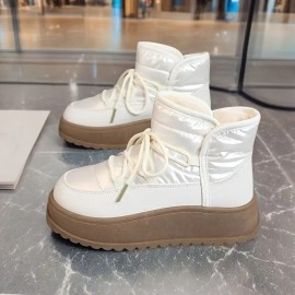 Women'S Winter High-Top Thickened Insulated Snow Boots - Lightweight Lace-Up Ankle & Calf Support, Upper with Rubber Sole, Warm Round Toe & Arch Support, Beige/White Color Options for Casual & Semi-Formal Outfits - Cold Weather Traction & All-Day Comfort, Seasonal Footwear, Durable Construction, Warmweather Shoes, Snow Boots For Women, Women Snow Boots, Winter Boots For Women, Winter Shoes For Women, Womens Boots, Womens Winter Boots, Womens Winter Shoes