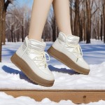 Women'S Winter High-Top Thickened Insulated Snow Boots - Lightweight Lace-Up Ankle & Calf Support, Upper with Rubber Sole, Warm Round Toe & Arch Support, Beige/White Color Options for Casual & Semi-Formal Outfits - Cold Weather Traction & All-Day Comfort, Seasonal Footwear, Durable Construction, Warmweather Shoes, Snow Boots For Women, Women Snow Boots, Winter Boots For Women, Winter Shoes For Women, Womens Boots, Womens Winter Boots, Womens Winter Shoes