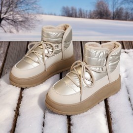 Women'S Winter High-Top Thickened Insulated Snow Boots - Lightweight Lace-Up Ankle & Calf Support, Upper with Rubber Sole, Warm Round Toe & Arch Support, Beige/White Color Options for Casual & Semi-Formal Outfits - Cold Weather Traction & All-Day Comfort, Seasonal Footwear, Durable Construction, Warmweather Shoes, Snow Boots For Women, Women Snow Boots, Winter Boots For Women, Winter Shoes For Women, Womens Boots, Womens Winter Boots, Womens Winter Shoes
