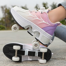 Sneakers, Women's Skateboard Shoes, Fashion Roller Skates for Men, Women, Students, and Teens, Casual Shoes with Retractable Four Wheels