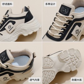 INS Korean Style Chunky Dad Shoes | Women'S Fashion Thick Sole Height Increasing Sneakers, Casual Tennis Shoes, Student Everyday Walking Shoes, Fabric Upper, Mesh Inner, Rubber Insole, Sole, Lace-up Closure