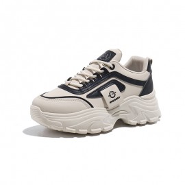 INS Korean Style Chunky Dad Shoes | Women'S Fashion Thick Sole Height Increasing Sneakers, Casual Tennis Shoes, Student Everyday Walking Shoes, Fabric Upper, Mesh Inner, Rubber Insole, Sole, Lace-up Closure