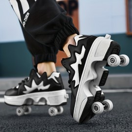 Adult Dual-Row Men'S and Women'S Roller Shoes | Non-slip, All-season, Synthetic faux leather Upper, TPR Sole, Positioning Printing, Transformable Skate Shoes for